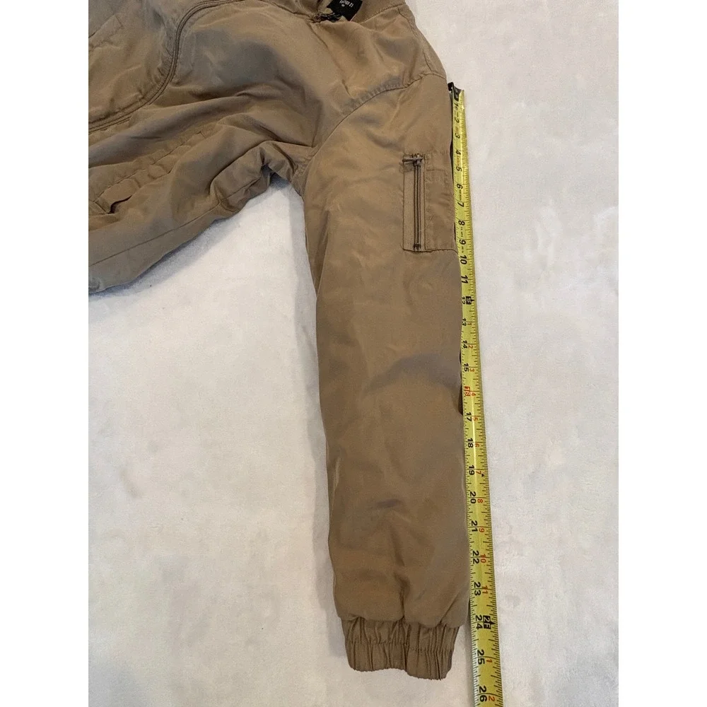 Forever 21 Men Tan Bomber Jacket Small Full Zip Utility Pocket Lightweight Coat